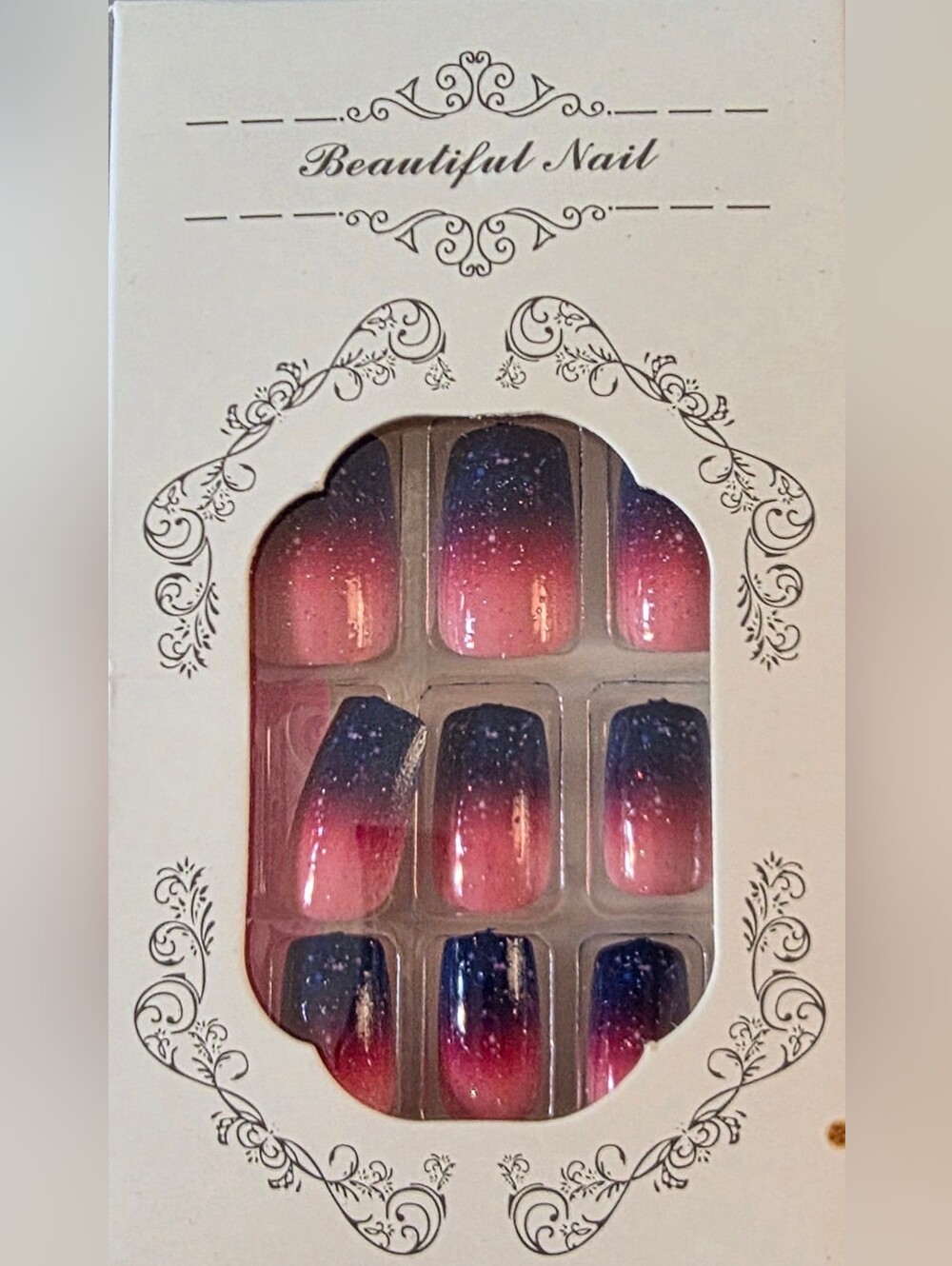Ombre Pink to Navy Glitter Press-On Nails